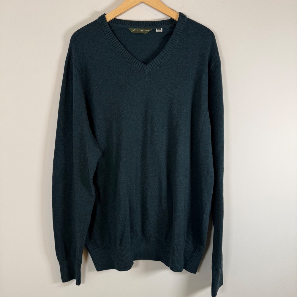 Eddie Bauer Men's Cashmere Blend V-Neck Classic Pullover Sweater Dark Green XLT